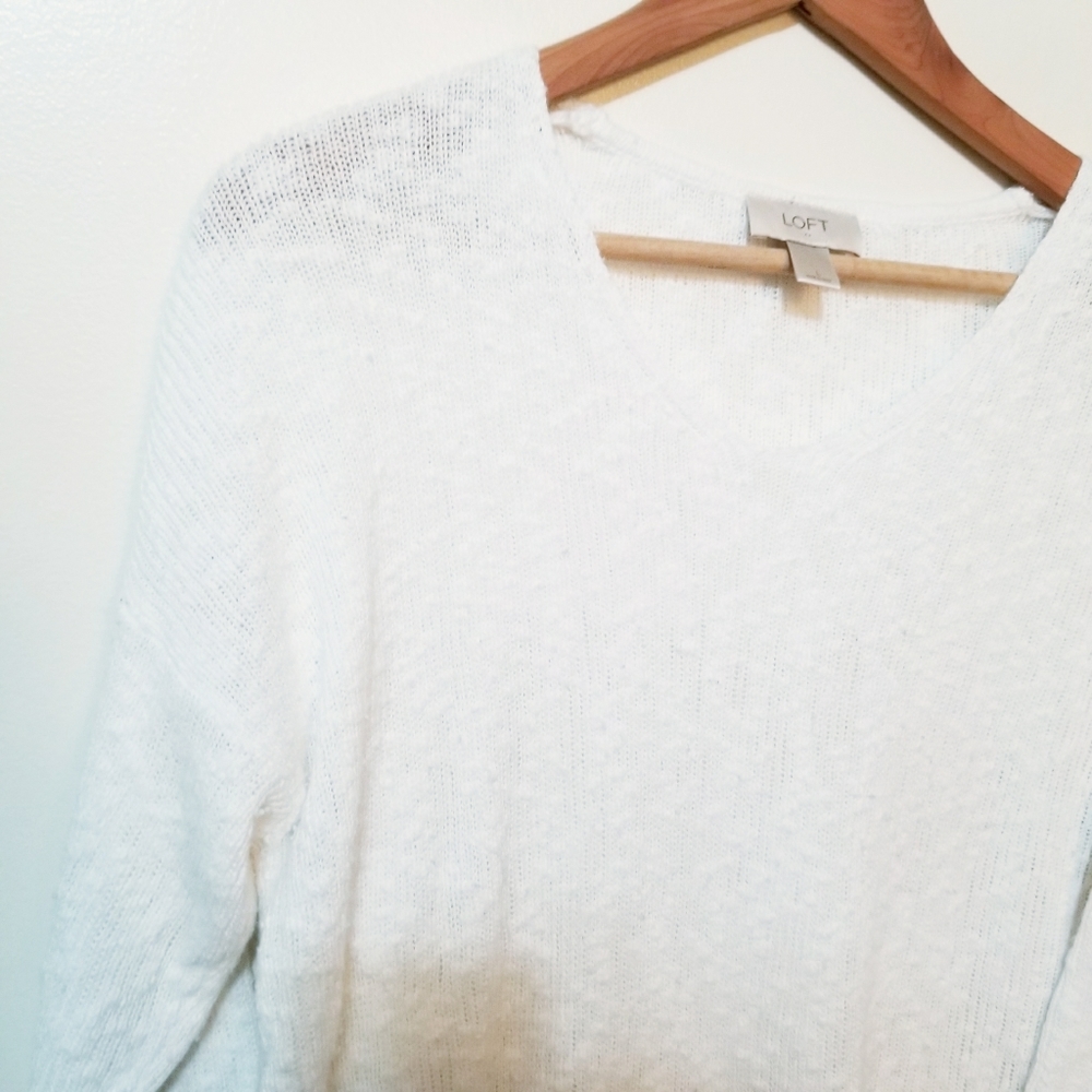 LOFT White Crew Neck Sweater Soft Knit Essential - Picture 3 of 6